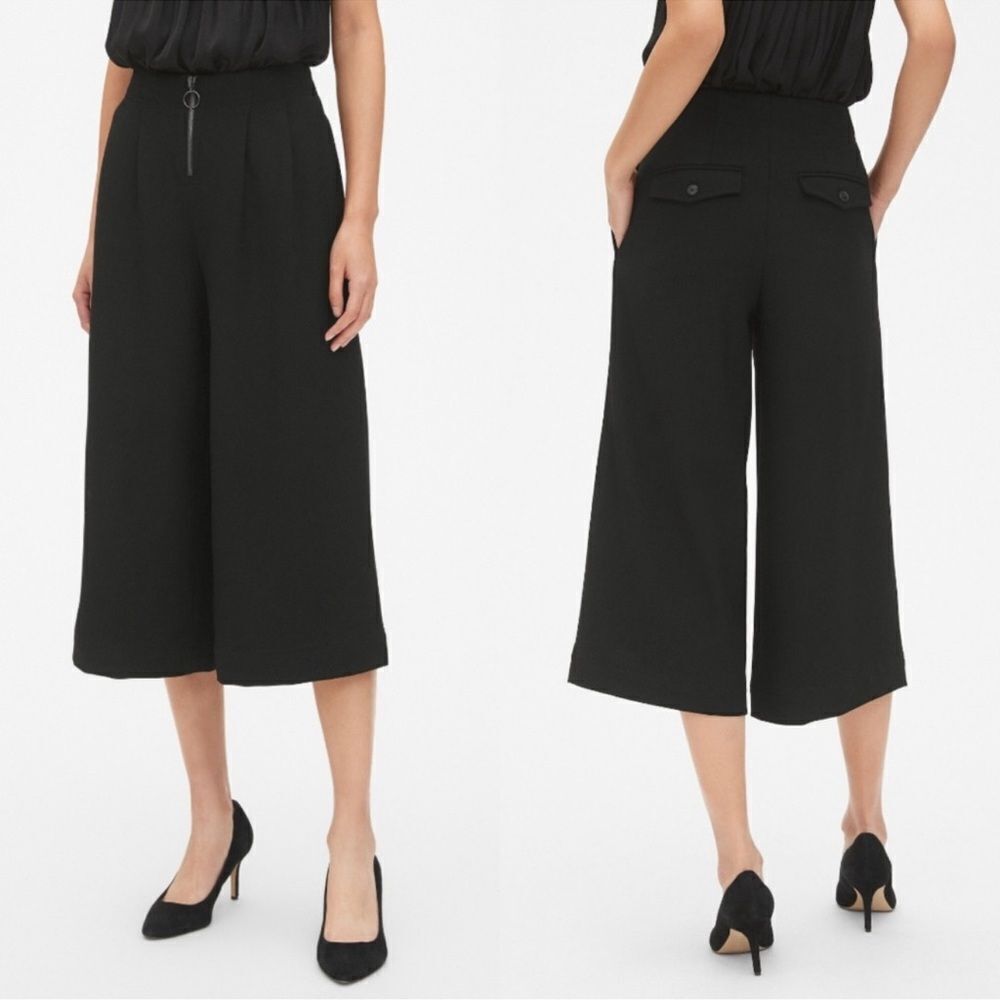 GAP High Rise Cropped Wide-Leg Pants in Black Size 4 Tall - Picture 2 of 10
